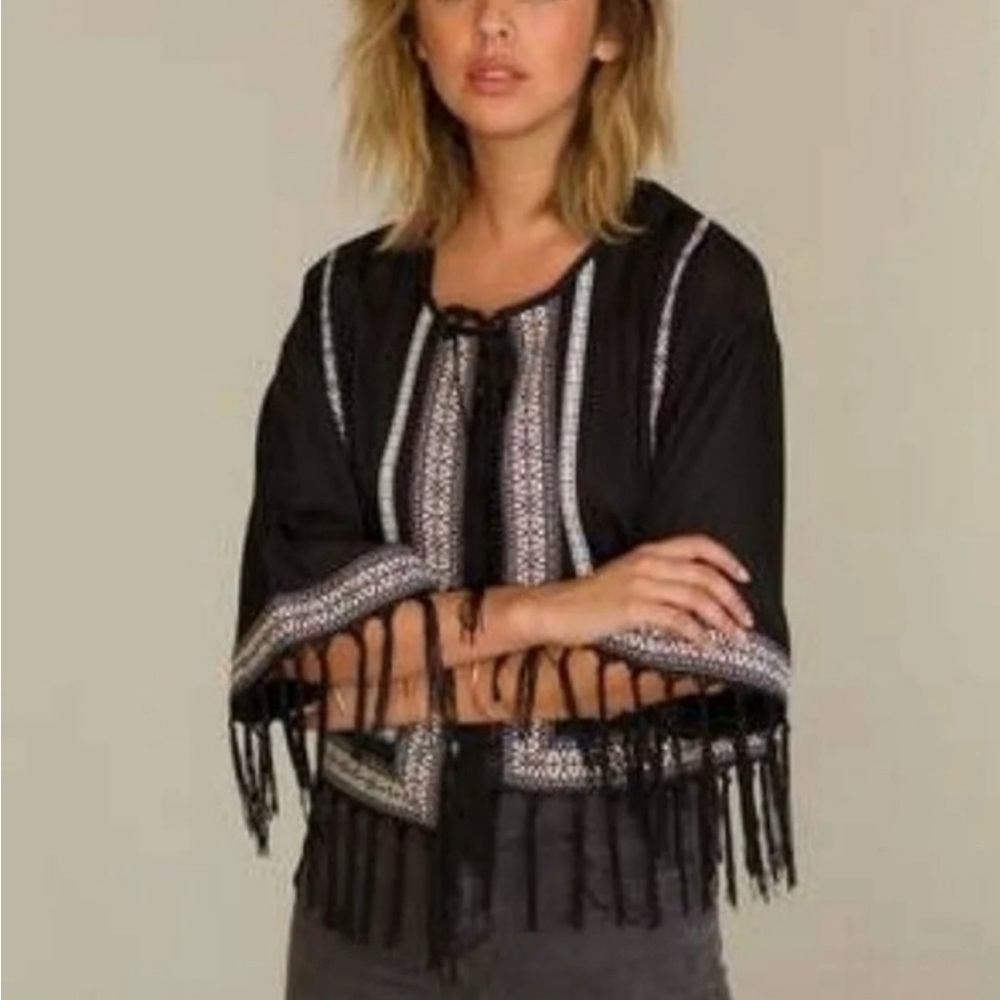 Raga Black Braided Tie Jacket Wrap Fringe Small